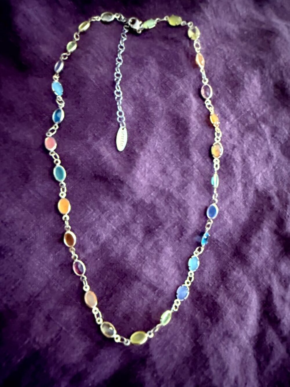 Seriafina Anthropologie Pastel Rainbow Bezel Station Necklace